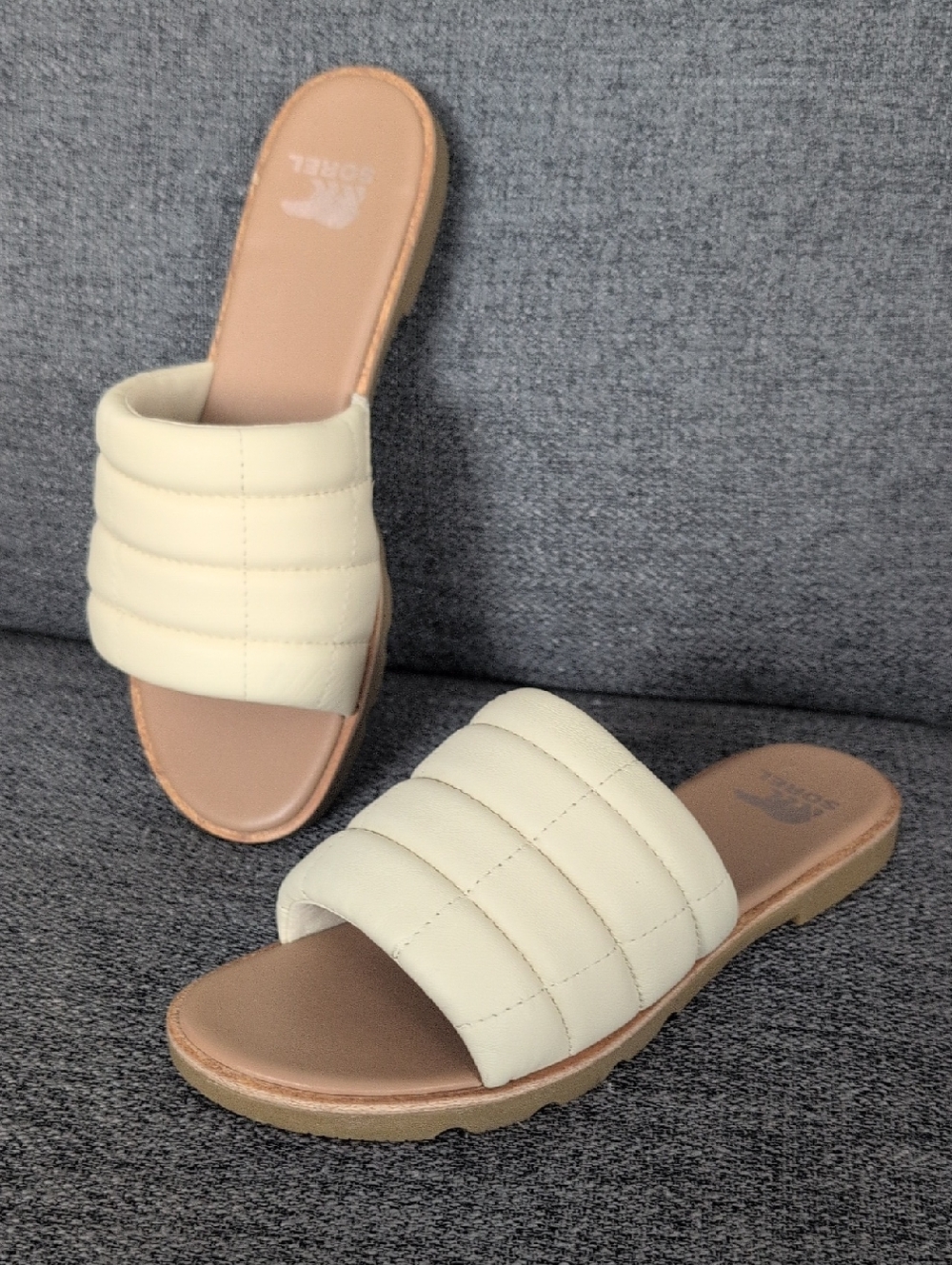 SOREL Ella Iii Quilted Puff Slide Sandal In Honey White/gum 16